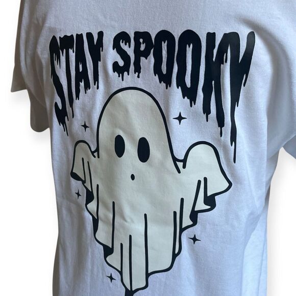 Ghost Halloween T-shirt Spooky Season Graphic Tee Short Sleeve White NEW Unisex - Picture 6 of 8